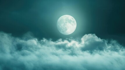  a full moon rising above the clouds in the night sky with a dark blue sky and a few white clouds in the foreground, and a dark blue sky with a few white clouds.