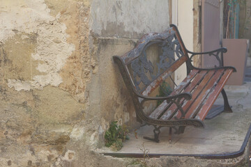 A bench in the old town of Eyguières, Eyguière, Provence, Alpilles, France.