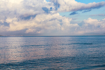 Sea landscape with large steamers or merchant ships on the horizon,Sanya,Hainan Province,China.
