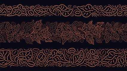 Coffee line patterns set. Abstract border. Branch