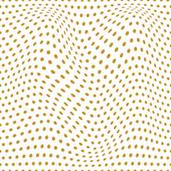abstract simple gold metal color small polka dot wavy distort pattern on white background - obrazy, fototapety, plakaty