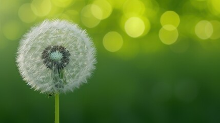  a close up of a dandelion on a green background with a blurry image of the dandelion in the foreground and a blurry background.