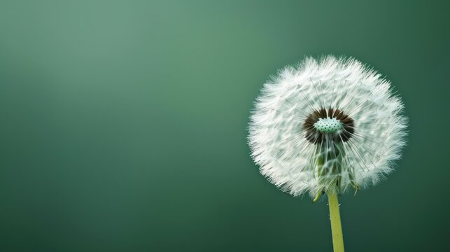  a close up of a dandelion on a green background with a blurry image of the back side of the dandelion and the top of the dandelion.