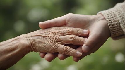 Fototapeta premium Helping hands, care for the elderly concept