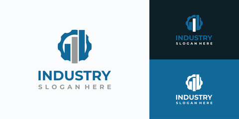Growth graph vector logo design with industrial gears.
