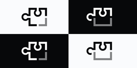 Collection of vector logo design variations in geometric rectangular line puzzle shapes.