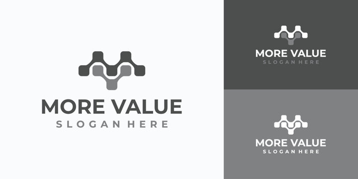 Technology connection letter M V initial line vector logo design.