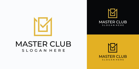 Luxury letter M C initial line vector logo design.