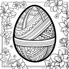 Easter egg with flower outline coloring page