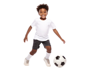 Happy young African American football (soccer) player, cut out	
