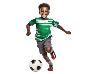 Happy young African American football (soccer) player, cut out	
