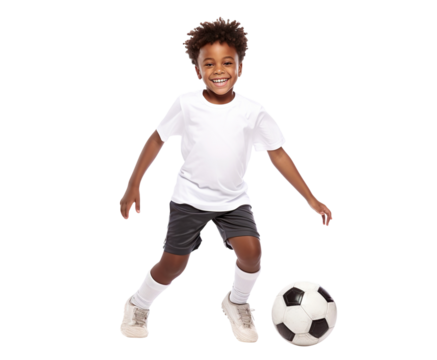 Happy young African American football (soccer) player, cut out	
 - Powered by Adobe