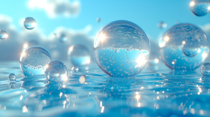 Fototapeta na wymiar Glass balls floating on water