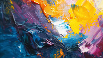 Colorful abstract paint strokes on canvas.