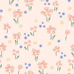 Seamless floral pattern, cute ditsy print with rustic motif.
