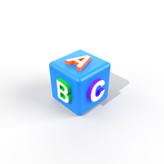 abc and blue cube on white background. 3d render cube and abc concept