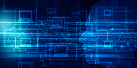 2d illustration Abstract futuristic electronic circuit technology background