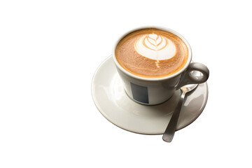 Flat White coffee on white cup. Isolated on transparent background.