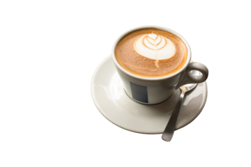Flat White coffee on white cup. Isolated on transparent background.