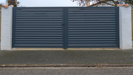 door home entrance gate car grey aluminum house portal panel in street view