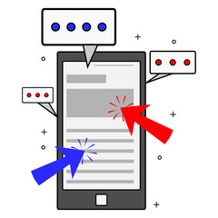 vector design of a cellphone opening an article and people commenting