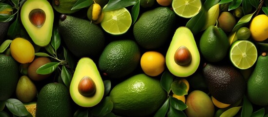 fresh avocado fruit, top view