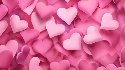 Pink hearts love pattern illustration, Valentine day background. Created with Ai