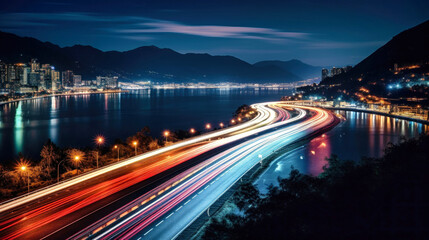 Fototapeta premium Long Exposure Photo of a Night Highway
