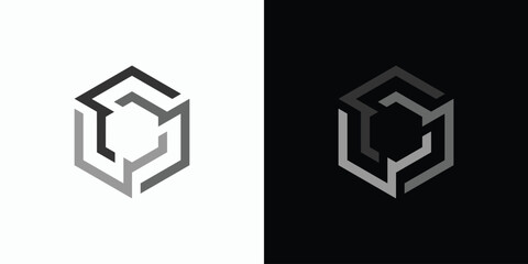 Hexagon abstract line illustration vector logo design.