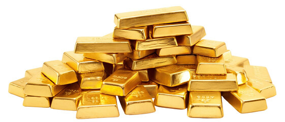 Polished gold bars neatly stacked, shining brilliantly, cut out