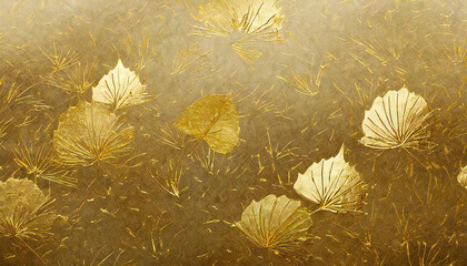 和紙と金の装飾のテクスチャ。Texture of Japanese paper and gold decoration.