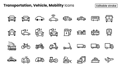 Transportation, Vehicle, Mobility Icon Set  © KIVI