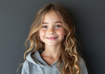Fototapeta premium little caucasian girl with colorful sweatshirt in black background