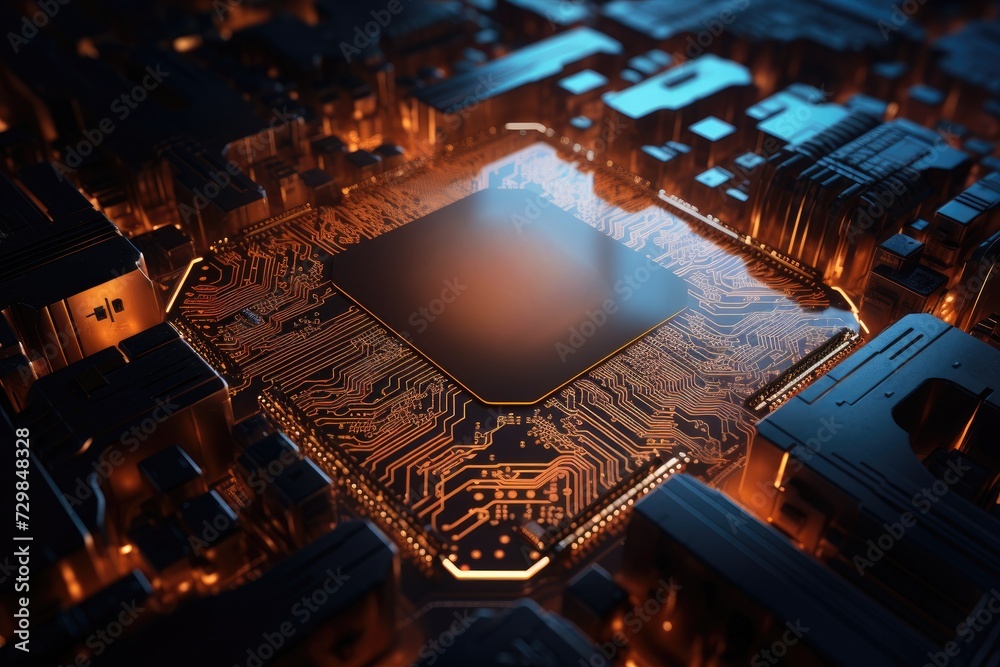Leinwandbilder Complex circuit board, illustrating the integration of artificial intelligence technology with electronic hardware.
