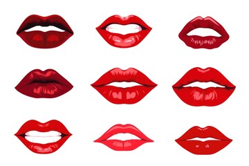 Fototapeta na wymiar Female human red lips set illustration, simple style