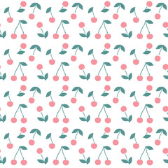 Vector cherry seamless pattern. Hand drawn illustration of summer fruit. Fresh design great for wallpaper, gift wrap, fabric.