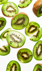 slice of kiwi float in the air in white background.
