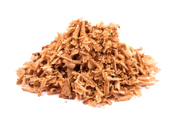 brown sawdust pile on white background. sawdust pile