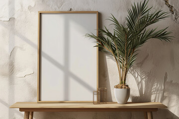 Wooden Poster Frame Mockup with Elegance in Every Detail Wall Decor with Vase and Plant Elegance in Every Detail Wall Decor with Vase and Leaves
Stylish Wooden Frame and Botanical Accents