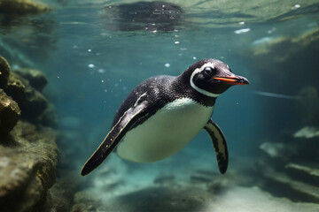 Penguin swimming underwater - Powered by Adobe