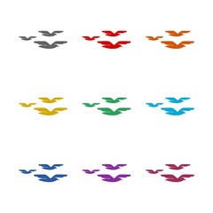 Birds in flight icon isolated on white background. Set icons colorful