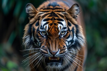 Intense, up-close image of a furious tiger.