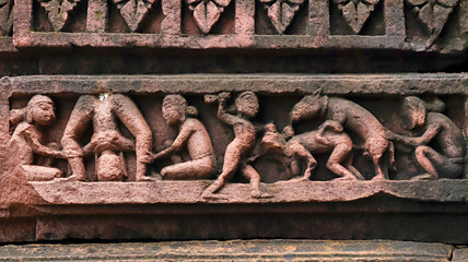 Erotic Carvings on the Char Khamba Jain Temple, Peenjana, Baran, Rajasthan, India.