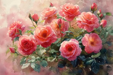 Obraz na płótnie Canvas Rose Blossoms in Full Bloom A Pink and Orange Masterpiece Generative AI