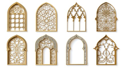 Golden ornament Arabic windows decorative Arabian window with arabesque ornamental patterns islamic indian door