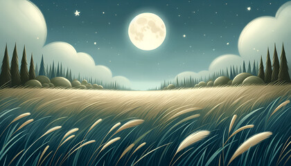 Starry Pastures: A tranquil night scene in a lush green field, inviting kids into a world of peaceful dreams.
Generative AI.