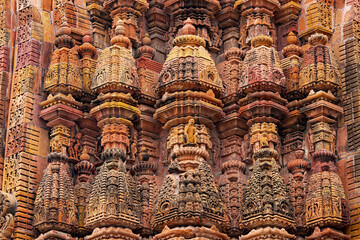 Fototapeta na wymiar Small Temple Domes Carved on the Sun Temple of Jhalarapatan, Rajasthan, India.