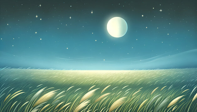 Starry Pastures: A tranquil night scene in a lush green field, inviting kids into a world of peaceful dreams.
Generative AI.