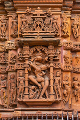 Carvings of Lord Narshimha With Lakshmi on the Sun Temple of Jhalarapatan, Rajasthan, India.