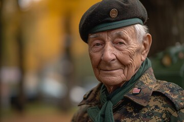 Veteran's Day Celebration A WWII Veteran in Camouflage Generative AI - obrazy, fototapety, plakaty